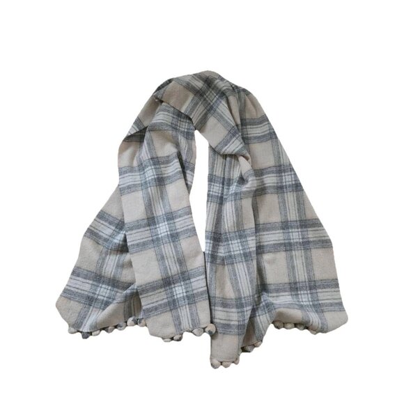 J. Crew Plaid Scarf Wool Wrap Womens Scarf Pom Pom Tassel A001448 - Picture 1 of 10